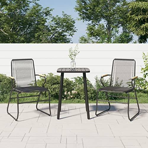 Gecheer Gartenstühle 2 STK. Gartenstuhl Stuhl Sessel Essstühle Terrassenstuhl Campingstuhl Hochlehner Stühle Gartenstühle Gartenmöbel Schwarz 58x59x85,5 cm PVC Rattan