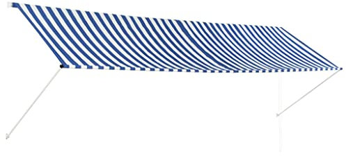 Iiaky Toldo retráctil 400x150 cm Azul y Blanco Toldo Lateral RetráCtil De JardíN Toldo Corredero