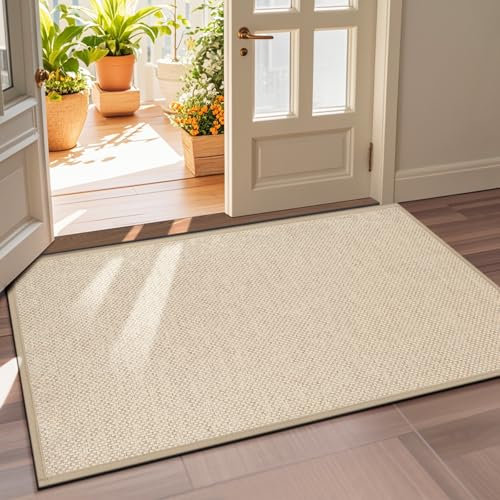 LEKEEPGO Fussmatte Innen 90 x 150 cm, rutschfest Fußmatte, waschbar Schmutzfangmatte, Dünn Türmatte Saugstarke Eingangsteppich, Sauberlaufmatte, Eingangsmatte für Innenbereich, Khaki