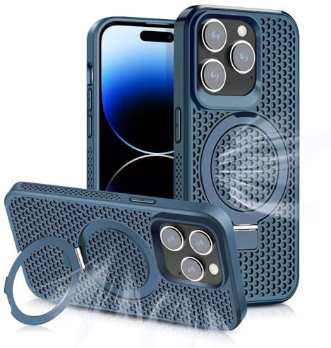 Lokyoo for iPhone 14 Pro Max Case with [Magsafe Wireless Charging],[Heat Dissipation],[Magnetic Support],[Invisible Built in Stand & Ring Holder], Anti-Scratch Slim Case-Blue