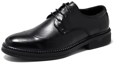 KYOESCAI Herren Hochzeitsschuhe Schnürhalbschuhe Klassischer Business Derby Oxford Brogue Schuhe Anzugschuhe,Schwarz,39 EU