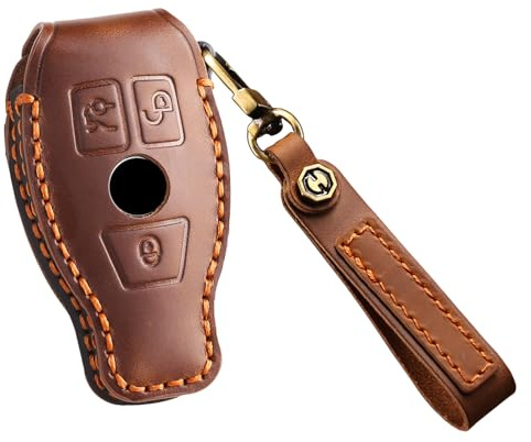 KUNIO Leder Schlüsselhülle Passt für Mercedes A B C E S G R Klasse AMG CLA GLC GLA GLK CLK GLE SLK GLS W204 W211 W164 Schutz Schlüsseletui Cover Schlüsselanhänger 3 Tasten