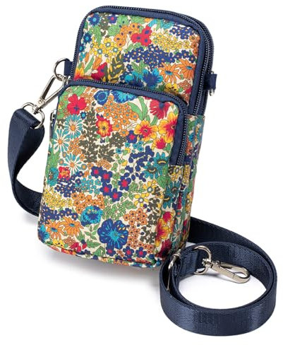 BAGZY Handytasche zum Umhängen Damen, Nylon 6,7 zoll Kleine Handy Umhängetasche Mini-Tasche Schultertasche mit Gurt Abnehmbarer Schultergur，Orangefarbenes Blumenmuster