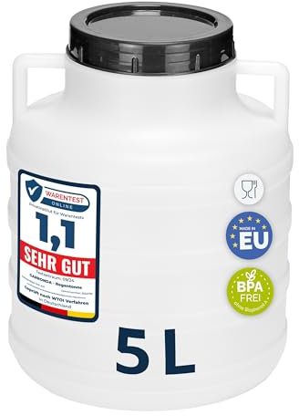 Garronda réservoir d'eau de 5 litres, Baril Alimentaire, fût à Large Ouverture en HDPE et sans BPA, tonneau de Jardin, bac à Aliments pour Animaux, conteneur d'eau, tonneau Universel GD-0078, Blanc