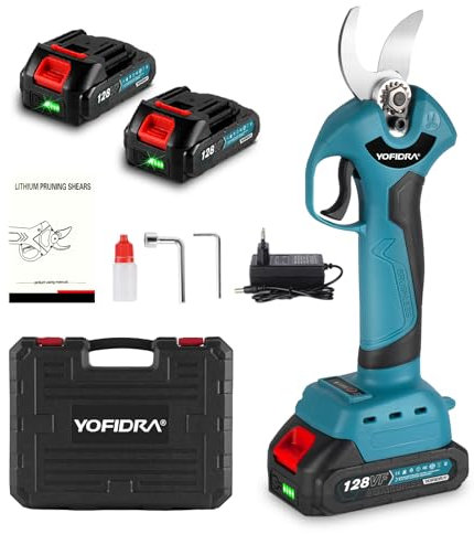 Yofidra Akku Astschere - Max 30mm Schneiddurchmesser, 800W Bürstenloser Motor, Gartenschere mit 2 Akkus, SK5 Klingen, Elektrische Gartenschere für Garten und Baum Beschneide