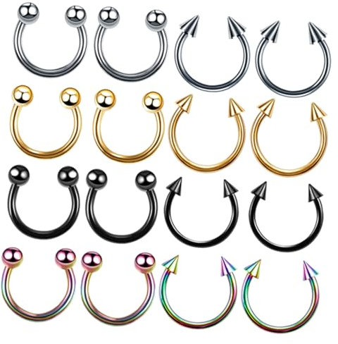 MOBUTOFU 16 Stück Edelstahl Nasenring C Förmig Ohrknochen Nagel Cbr Ring Körperpiercing Schmuck Septum Piercings Ringe Solides Zubehör Zange Ohrstecker Runde Nadel