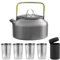 GBKDQQ Hervidor de agua para camping, 0,8 L, tetera de aluminio, hervidor de agua para exteriores, juego de vajilla con 4 vasos de acero inoxidable y bolsa de transporte, ideal para 1-4