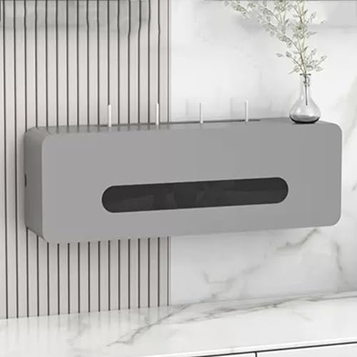 Wandmontiertes Routerregal aus Massivholz für WLAN-Router, Aufbewahrungskordelmanagementbehälter, Kabel verstecken, Grau, 60 x 20 x 13 cm
