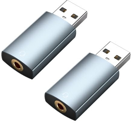 Adaptador de Audio USB a Jack 3,5mm [2 Pack] de MMOBIEL - Tarjeta de Sonido Estéreo – USB-A a Jack 3,5mm TRRS Convertidor Auxiliar para Auriculares y Micrófono para Windows, Mac, PS5, PS4, Portátil