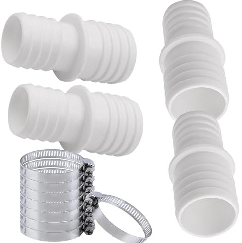 IXOKEV 4 Pcs Raccords de Tuyau de 32 mm, Adaptateur Tuyau Piscine 32 a 38, Adaptateur Tuyau Arrosage, 8 Pcs Serrage universels en Acier Inoxydable, Adaptateurs de Tuyau - Double Embout de Tuyau