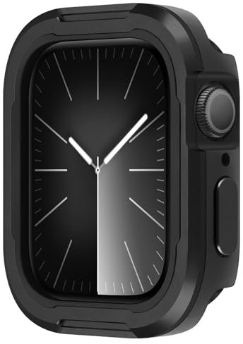 Amizee Hard Schutzhülle Kompatibel für Apple Watch Series 9/8/7 45mm Series 6/SE/5/4 44mm Hülle, Metall-Uhrenhülle mit TPU-Stoßschutzbasis Ultradünne Schutz Schutzhülle für iWatch, Schwarz