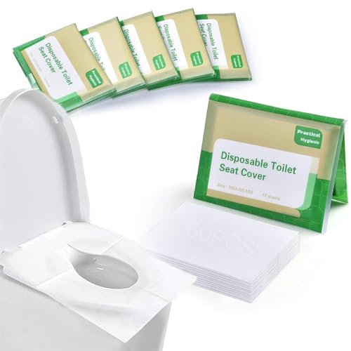 DWFEYOI Pack of 60 Disposable Toilet Seat Covers, Flushable Toilet Cushion, Waterproof Toilet Pads, Individually Packed, for Travel, Business Trip, Public Toilets