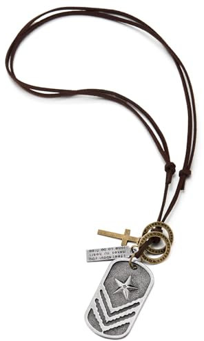 COOLSTEELANDBEYOND Herren Dog Tag Anhänger Halskette mit Stern und Stripes, Rauhe Oberfläche, Verstellbare Leder Schnur