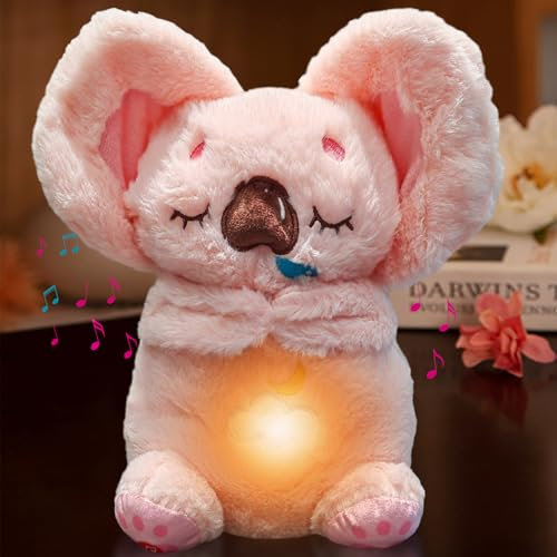 MeHoo Peluche Koala Qui Respire, Jouet Animal Rembourré Respirant avec Lumières Musicales et Mouvement Rythmique de Respiration, Cadeau pour Bébé mâle Femelle (Rose)