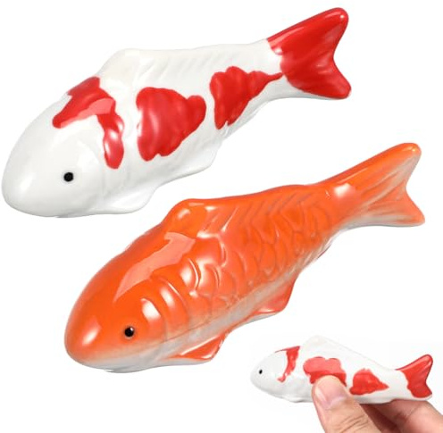 2 Pcs Ceramic Floating Fish, 3.9 Inch Orange Fake Goldfish Decor, Aquarium Tank Koi Accessories Outdoor Pond Glass Bowl Water Garden
