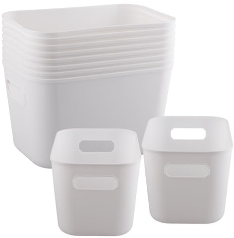 wocpvm 10 items Plastic Storage Boxes Kitchen Baskets White Storage Baskets Plastic Storage Baskets Open Storage Bins with Handles for Office & Home 26*17*15cm