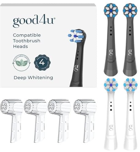 Good4u® Ersatzbürsten, kompatibel mit Oral B iO, 4 Aufsteckbürsten mit Etuis, hochpräzise Borsten für hervorragende Zahnreinigung und antibakteriellen Schutz (Weiß/Schwarz)