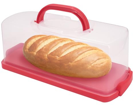 DingGreat Rechteckige Kuchen Transportbox 36x15.6x13.5cm - Kuchenbehälter mit Deckel & Tragegriff, Kuchentransportbox für Kastenkuchen, Brot und Muffins, stapelbar, spülmaschinengeeignet (Red)