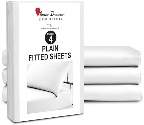 GC GAVENO CAVAILIA Microfiber Fitted Sheet Double - 4 Pack Plain Bed Sheets - Deep Pocket 10 inch (25cm) - Shrinkage, Fade & Wrinkle Resistant Bottom Sheet, Fit to Mattress (137x193 cm) - White