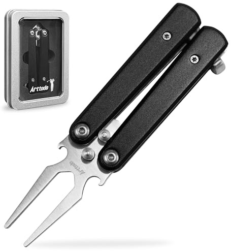 Arttodo Golf Divot Repair Tool, Stainless Steel Foldable Divot Tool & Golf Divot Tool with Bottle Opener, Golf Accessories for Men and Women, Black