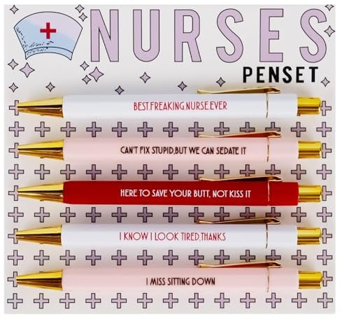 Kaempe Nurses Funny Pens, 5 PCS Nurse Pen Set, Motivational Nursing Pens, Nursing Doctor Pen Set, Daily Ballpoint Pen with Black Ink, Pen with Inspirational Quotes for Coworker Gifts Office Supplies