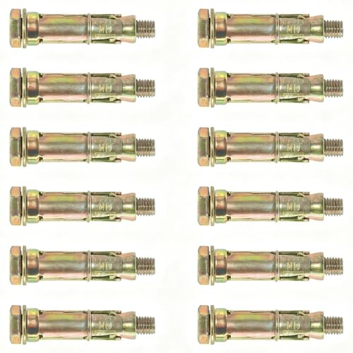 DAIRYCOF 12PCS Heavy Duty Anchor Bolts M10×70mm-Expansion Concrete Screws for Masonry Brick Wall Fixings