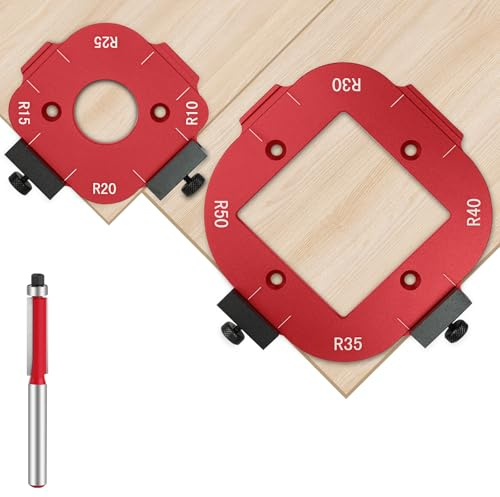2PCS Milling Templates Radius Aluminum Alloy Milling Template Corner | R10/R15/R20/R25/R30/R35/R40/R50 Radius Jig Router Templates with Router Bit for Routing Furniture Edges & DIY Projects