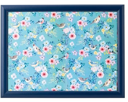 Maison & White Birds and Flowers Lap Tray with Cushion | Dinner Serving Tray for Snacks & Drinks | Bean Bag Padded Laptray | Lightweight and Easy to Clean | 400 x 340 x 50mm