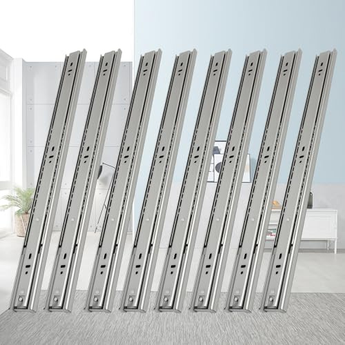 Eikuavons Schubladenschienen Vollauszug mit Selbsteinzug, 4 Paar (8 Stück), 600mm Schubladenauszug Schienen für Schubladen Tragkraft 45 kg, für Küchenschränke und Möbel, 3-fach gefaltet, Silber