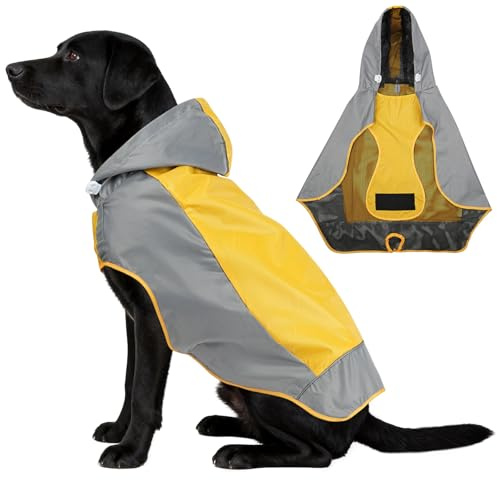 AOOWU Imperméable Chien, Chien étanche avec Bandes réfléchissantes, Jaune M