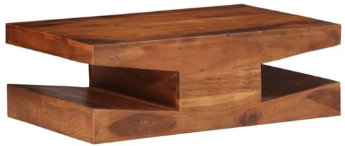 QUAHEAS Table basse 90 x 60 x 30 cm en bois d'acacia massif laqué couleur miel, avec espace de rangement pour le salon, durable et facile d'entretien
