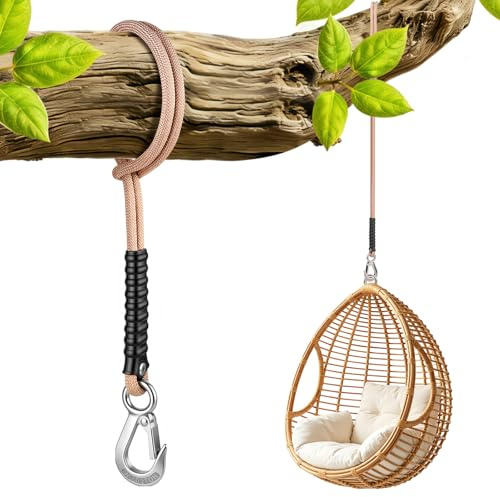 Corde de Fixation pour Balançoire 60cm, Jusqu'à 440lbs, Naturel-1 Pièce | Corde de Suspension en Polyester avec Griff, Anti-Rouille, Adaptée pour Hamac Chaise Suspendue Jardin, Diamètre 10mm