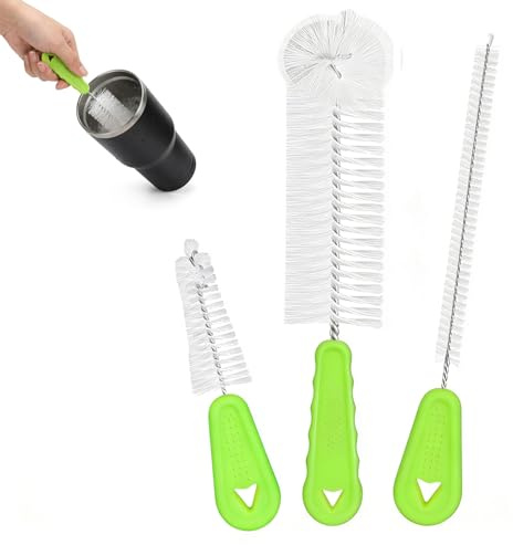 3-in-1 Long-Handle Bottle, Straw and Spout Cleaning Brush Set | scratch-free deep cleaning, three brush shapes, for reusable bottles mugs straws and teapot spouts