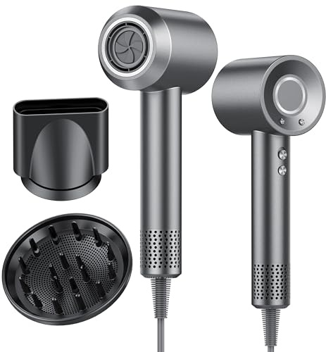 Secador de Pelo, Secador Pelo Profesional Iónico Portátil 160000 RPM, Secado Rápido, 500M Iones, Control de Temperatura, Con Difusor Magnético y Boquilla, 4 Niveles de Temperatura y 3 Velocidades
