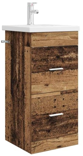 YunCangg Mueble de baño de madera antigua con lavabo, muebles de madera 42 x 40 x 84,5 cm, espacio de almacenamiento con cajones, tiradores plateados, armario de baño, cómoda para cuarto de baño