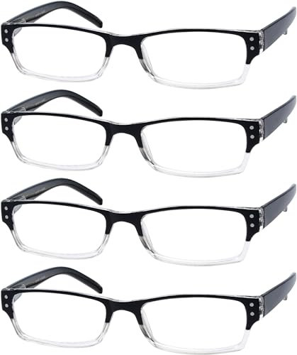 Eyekepper 4er-pack Damen und Herren Rechteckige Lesebrille mit Federscharnieren in Schwarz +1.50