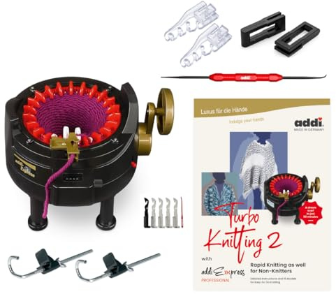 addiExpress Professional Extended Edition: Knitting Machine + Pattern Book + Hook + Replacement Needles + Stopper by addi