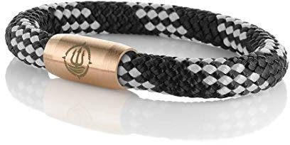 Maritimes Seemannsgarn Segeltau Armband Usedom schwarz-grau 8mm, Kapitän (rosé), L - Gelenkumfang von 16,5 cm bis 18 cm