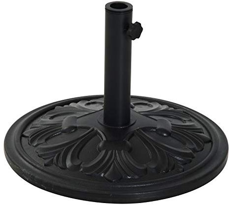 Outsunny Pied de Parasol Rond Base de lestage Ø 48 x 34H cm Ciment HDPE Motif Fleurs de lys Poids Net 13 Kg Noir