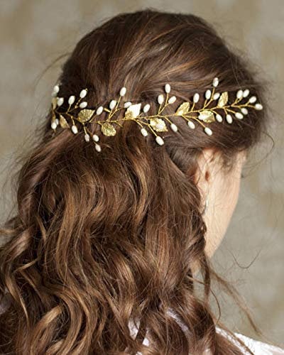 Kercisbeauty Pearl Headpiece Bridal Hair Accessories Women Wedding Leaf Tiara Girls Headpiece Prom Jewelry (Rose Gold)