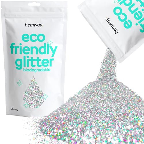 Hemway Eco Friendly Biodegradable Glitter - Silver Holographic | Chunky Plant-Based Metallic Flakes for Arts & Resin Crafts | Bio Supplies for Festival, Hair, Face, Body & Nail Art Decoration | 100 g