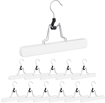 Relaxdays 36 Perchas Pantalones, Ganchos Giratorios 360°, Pinzas para Faldas, Antideslizantes, 17 x 25 x 2,3 cm, Madera, Blanco