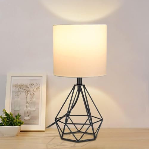 Depuley Vintage Tischlampe, Diamant Tischleuchte, Schwarze Tischlampe im Retro Körbchenstil, Nachttischlampe aus Stahl und Stoff, E27 für Schlafzimmer Büro Flur Esszimmer