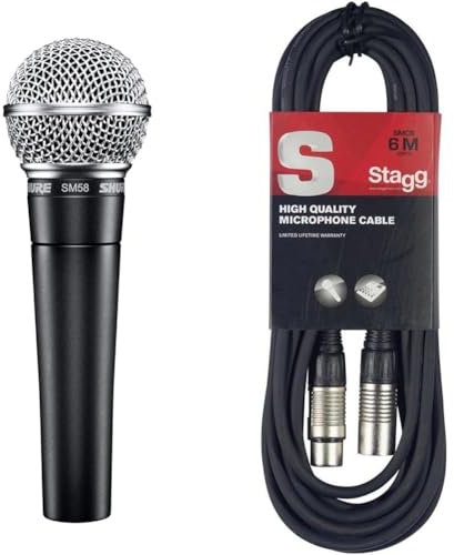 Sm58Shure Sm 58-Se, Microfono Dinamico Per Voce Con Switch On/Off + Supporto + Custodia & Stagg Cavo di Alta Qualita XLRf a XLRm Plug Microphone, 6 m, Nero