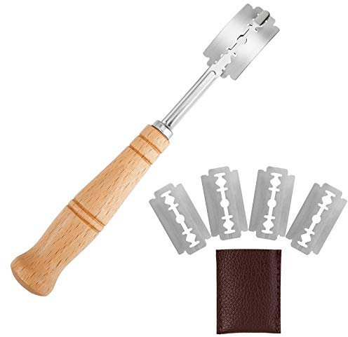 ISIYINER Lame a Pain Bread Poignée Bois Couteau a Pain Manche en Bois avec 5 Lames de Rechange pour le Bricolage Cuisson Cuisine