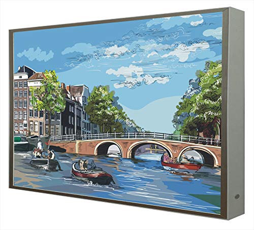 CCRETROILUMINADOS Tableau avec cadre en bois laqué blanc rétroéclairé balade par le canal