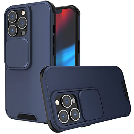 LIUKM Cover per iPhone 13 PRO Max 6,7 Custodia, Scorrevole Protezione Fotocamera Ultra Sottile Leggero Hard PC Back Cover e TPU Bumper Protettiva Case [Antiurto Antiscivolo AntiGraffio] - Blu