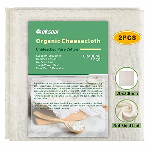 Passiertuch, 50x50cm Käsetuch Feingewebt Dichtegrad 90 Mulltuch Ungebleichte Reine Baumwolle Seihtuch mit Sauber Umgeschlagene Saum, Waschbar und Wiederverwendbar Filtertuch (2 Stück)