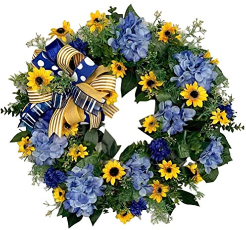 Dapuly Spring Summer Ukrainian Wreath, Artificial Front Door Sunflower Wreath Blue and Yellow Ukraine Flag Farmhouse Country House Wreath Home Decoration for Home Porch