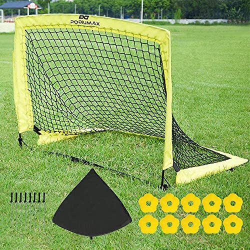 PodiuMax Fußballtore für Garten Kinder Outdoor, Faltbar Pop Up Fußballtor mit 5 x Hütchen, 4 x Bodenanker, Tragbar und Stabil, 97 x 80cm
